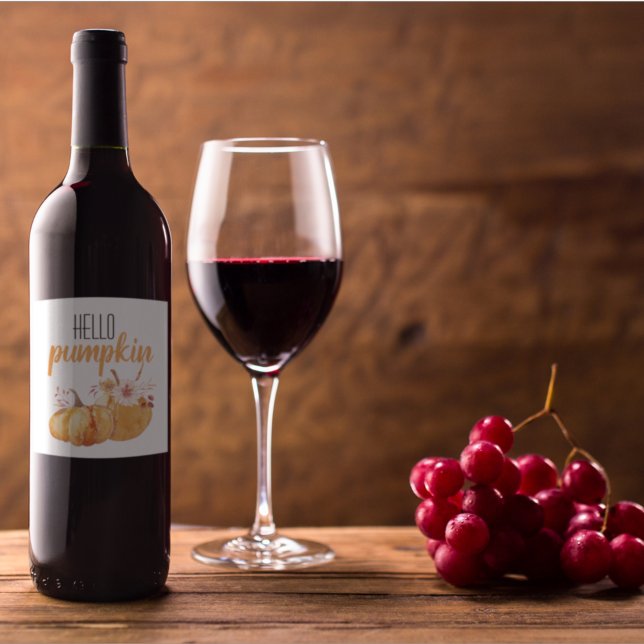 Modern Hello Pumpkin Orange Pumpkin mit Blume Weinetikett (Von Creator hochgeladen)