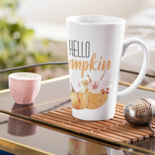 Modern Hello Pumpkin Orange Pumpkin With Flowers Milchtasse