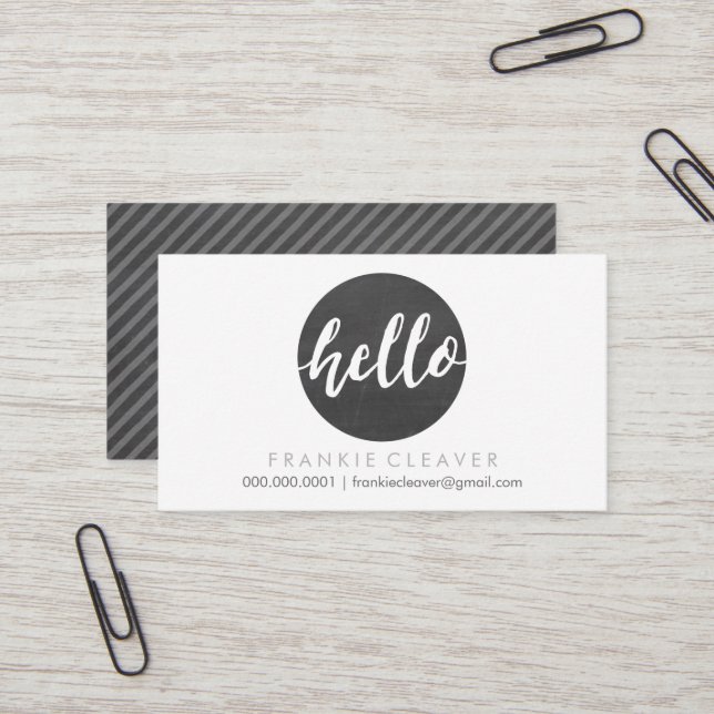 MODERN HELLO SCRIPT handgezeichnete Fett-Spot-Tafe Visitenkarte (Vorderseite/Rückseite Beispiel)