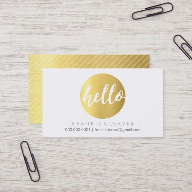 MODERN HELLO SCRIPT handgezogene Fett-Spot-Goldfol Visitenkarte (Vorderseite/Rückseite Beispiel)