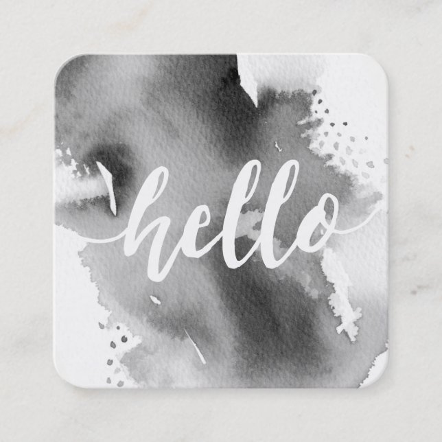 MODERN HELLO SCRIPT künstlerische Aquarellspritze  Quadratische Visitenkarte (Vorderseite)