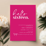 Modern Hello Sixteen Birthday Party Einladung<br><div class="desc">Diese minimalistische Typografie 16. Geburtstagsfeier lädt zu einer modernen Geburtstagsparty ein. Das schlichte Design zeichnet sich durch zeitgenössischen hello in Script Schriftart auf heißen rosa Hintergrund aus. Anpassbar in jeder Farbe. Behalt das Design minimal und elegant, wie es ist, oder personalisiere es durch Hinzufügen von eigenen Grafiken und Kunstwerken. Für...</div>