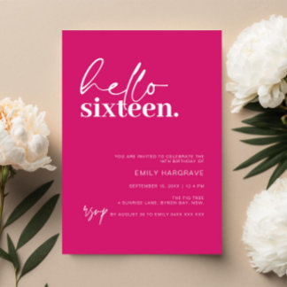 Modern Hello Sixteen Birthday Party Einladung