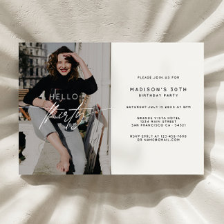 Modern Hello Thirty Birthday Party Foto Script Einladung