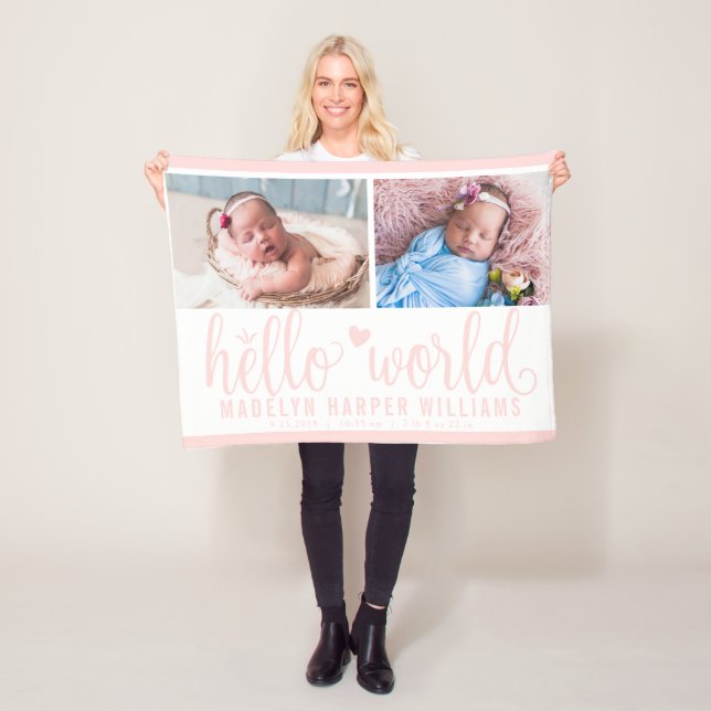 Modern Hello World Blush Pink Foto Collage Fleecedecke (Beispiel)