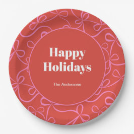 Modern Holiday Bold Red & Pink Ribbon Pattern Pappteller