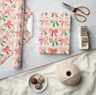 Modern Holiday Bows Red Green Pink Weihnachten Geschenkpapier