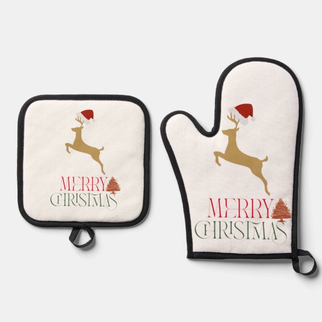 Modern Holiday Christmas  Ofenhandschuh & Topflappen-Set (Vorderseite)