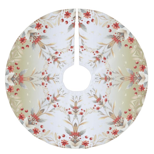 Modern Holiday Flowers Tree Skirt Polyester Weihnachtsbaumdecke (Vorderseite)