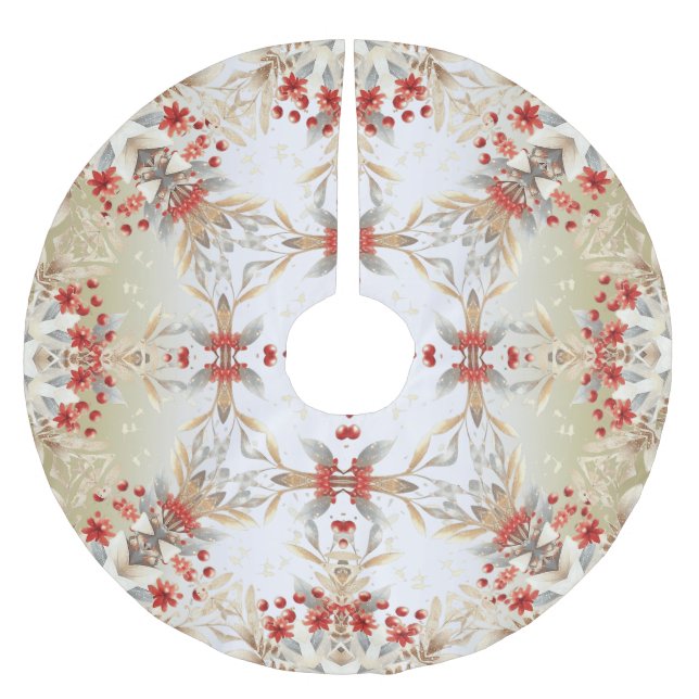 Modern Holiday Flowers Tree Skirt Polyester Weihnachtsbaumdecke (Vorderseite)