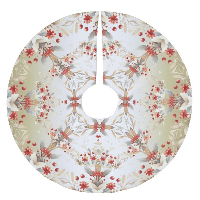 Modern Holiday Flowers Tree Skirt Polyester Weihnachtsbaumdecke (Vorderseite)