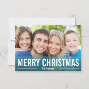 MODERN HOLIDAY FOTO CARD MERRY CHRISTMAS Blue Einladung