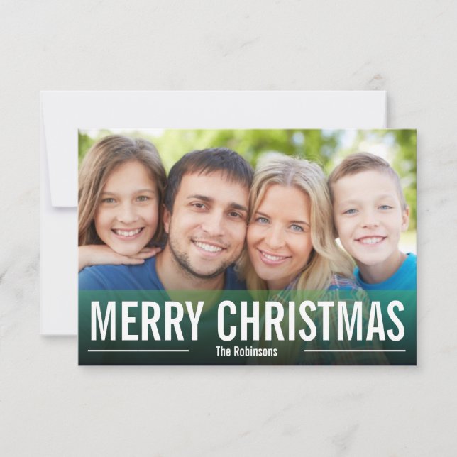 MODERN HOLIDAY FOTO CARD MERRY CHRISTMAS GREEN EINLADUNG (Vorderseite)