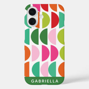 Modern Holiday Green Pink Geometrie Personalisiert iPhone 16 Hülle