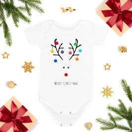 Modern Holiday Whimsical Reindeer Christmas Baby Strampler