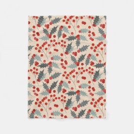 Modern Holly Berry Christmas Botanisches Muster Fleecedecke