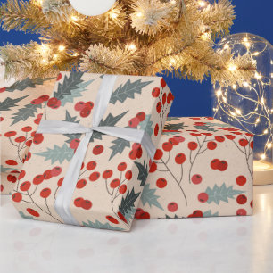 Modern Holly Berry Christmas Botanisches Muster Geschenkpapier