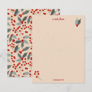 Modern Holly Berry Christmas Botanisches Muster Mitteilungskarte