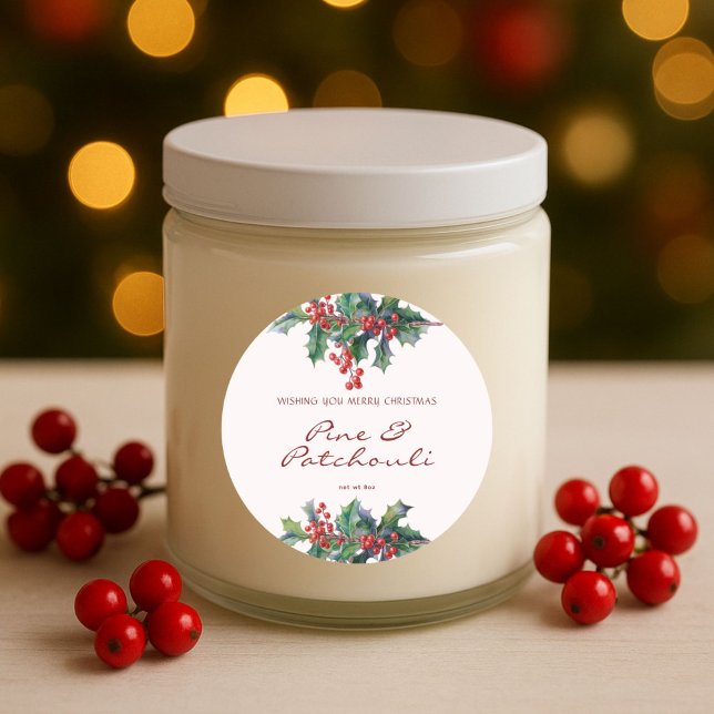Modern Holly Berry Christmas Candle Runder Aufkleber (Von Creator hochgeladen)