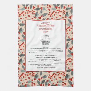 Modern Holly Berry Weihnachten Botanisches Rezept Geschirrtuch