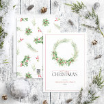 Modern Holly Berry Wreath Frohe Weihnachten<br><div class="desc">Suchen Sie eine schöne, einfache und moderne Urlaubskarte? Schauen Sie nicht weiter als unsere moderne Holly Berry Wreath Frohe Weihnachtskarte! Diese atemberaubende Karte zeigt eine lockere Kranzanordnung von festlichen Aquarellen Wintergrün, Heiligen und Beeren, mit der 'Frohe Weihnachten' Nachricht in einem beliebten Schriftart-Duo geschrieben, Kalligraphie und Serif. Die Karte kann mit...</div>