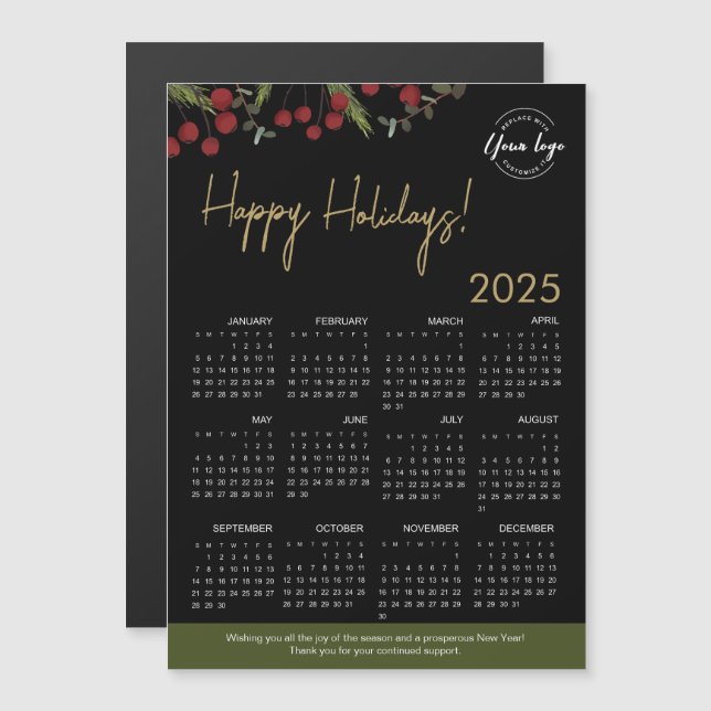 Modern Holly Pine Krautlogo 2025 Kalender Custom Magnetkarte (Vorne/Hinten)