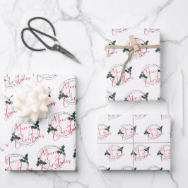 Modern Holly Wreath frohe Weihnachten Geschenkpapier Set