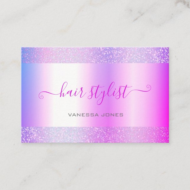 Modern Holografisches Rosa Lila Ombre Haair Stylis Visitenkarte (Vorderseite)