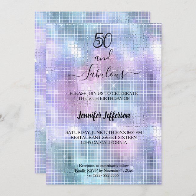 Modern holographic Birthday Invitation (Devant / Derrière)