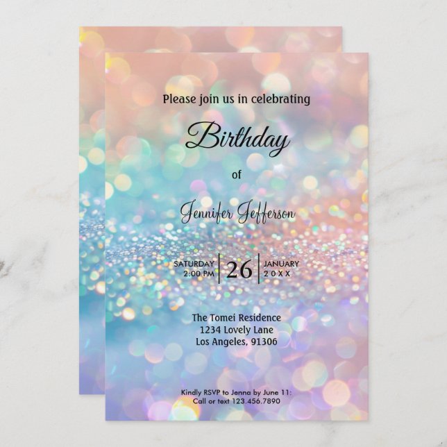 Modern holographic Birthday invitation (Devant / Derrière)