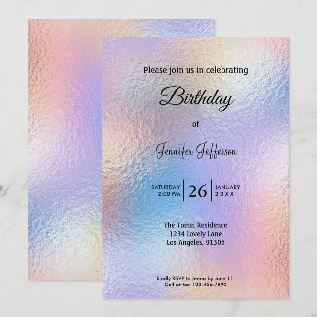 Modern holographic Birthday invitation Einladung (Vorne/Hinten)