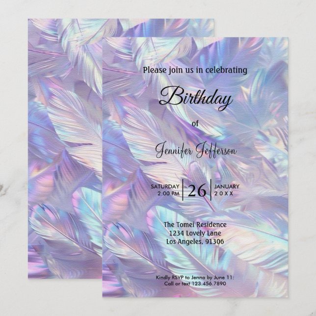 Modern holographic Birthday invitation Einladung (Vorne/Hinten)