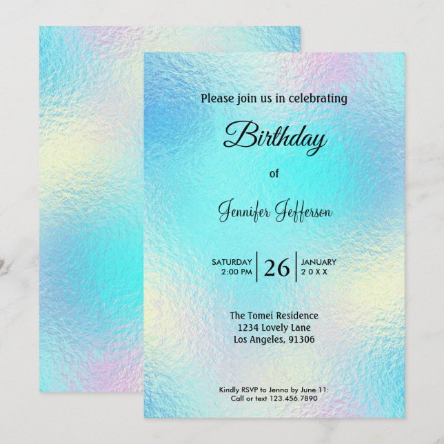 Modern holographic Birthday invitation Einladung (Vorne/Hinten)