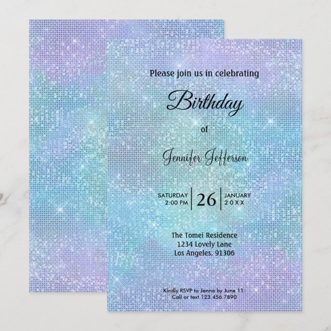 Modern holographic Birthday invitation Einladung (Vorne/Hinten)