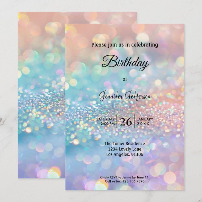 Modern holographic Birthday invitation Einladung (Vorne/Hinten)