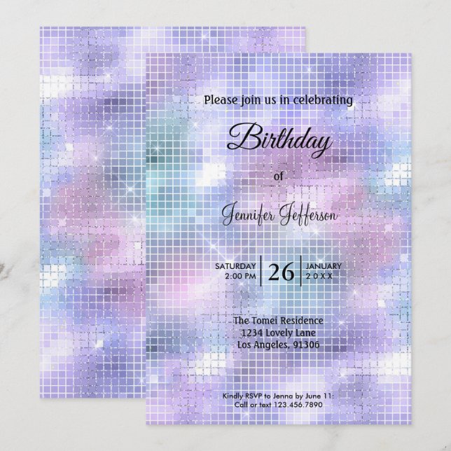 Modern holographic Birthday invitation Einladung (Vorne/Hinten)