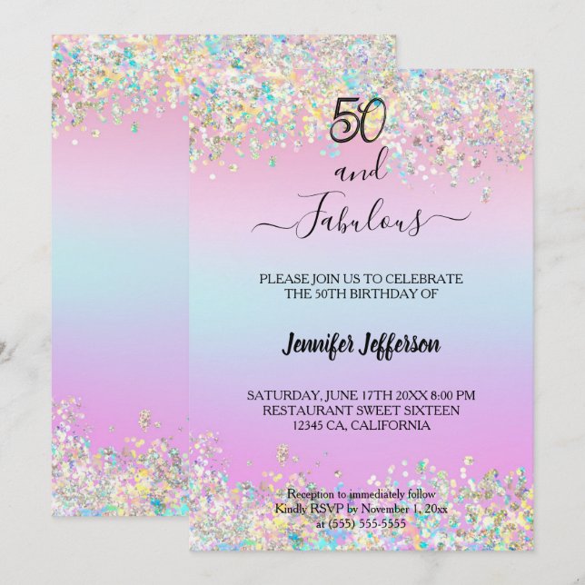 Modern holographic Birthday Invitation Einladung (Vorne/Hinten)