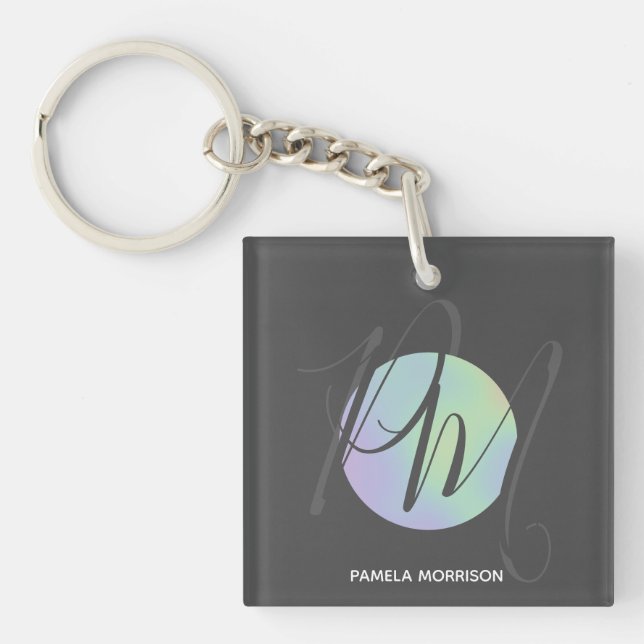 Modern Holographic Circle Monogram - Schlüsselanhä Schlüsselanhänger (Vorderseite)