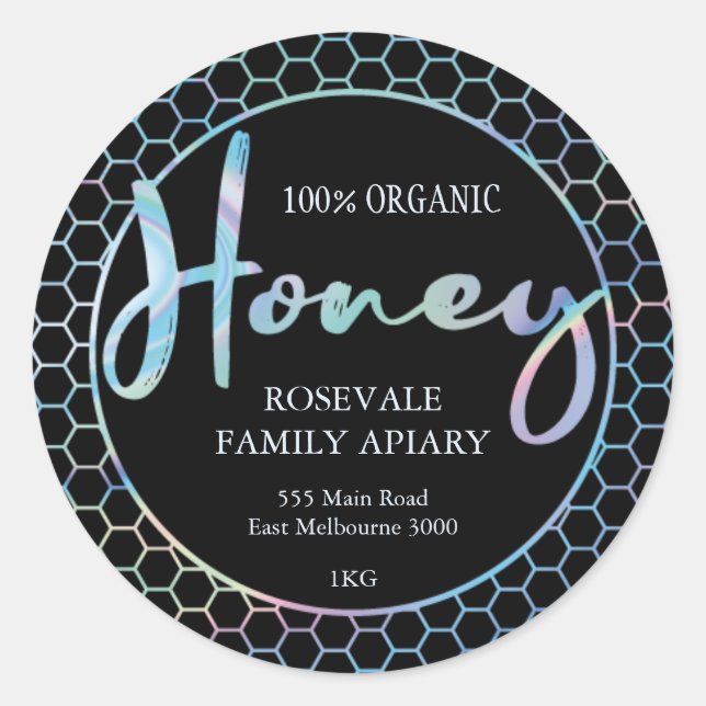 Modern Holographic Honeycomb Honey Apiary Label Runder Aufkleber (Vorderseite)
