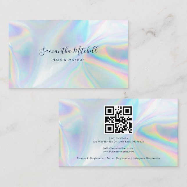 Modern Holographic QR Code Script Visitenkarte (Vorne/Hinten)