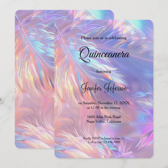 Modern holographic Quinceanera Invitation Einladung (Vorne/Hinten)