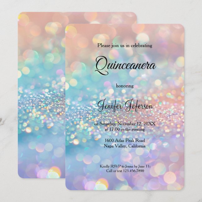 Modern holographic Quinceanera Invitation Einladung (Vorne/Hinten)