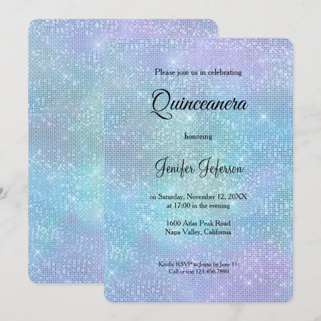Modern holographic Quinceanera Invitation Einladung (Vorne/Hinten)