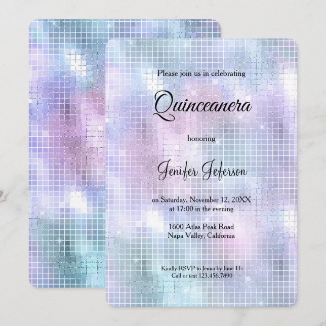 Modern holographic Quinceanera Invitation Einladung (Vorne/Hinten)