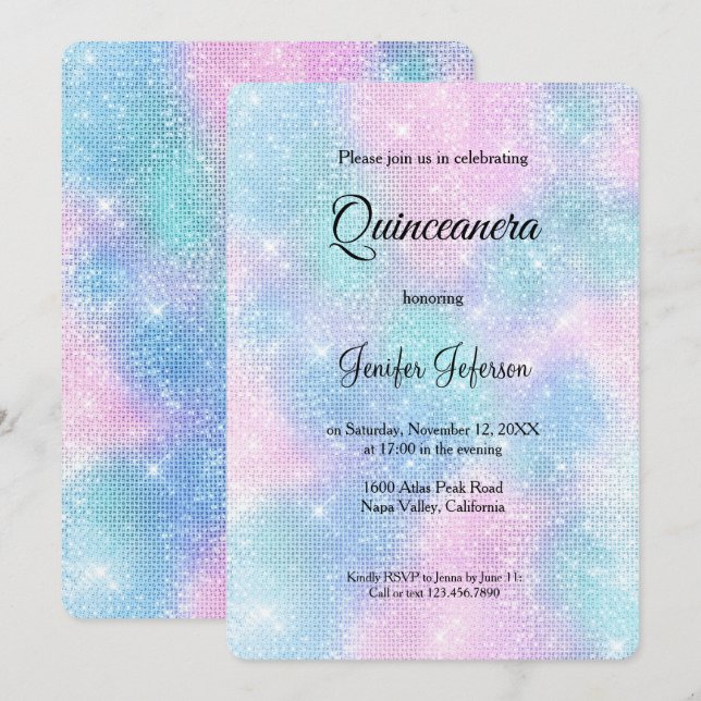 Modern holographic Quinceanera Invitation Einladung (Vorne/Hinten)