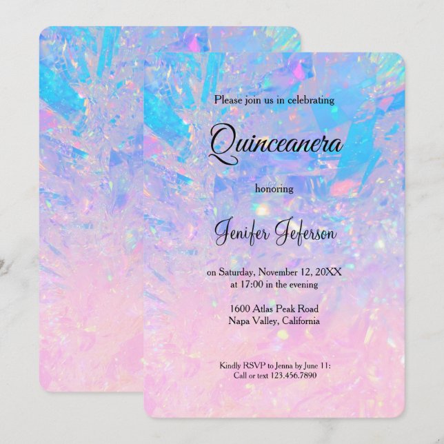 Modern holographic Quinceanera Invitation Einladung (Vorne/Hinten)