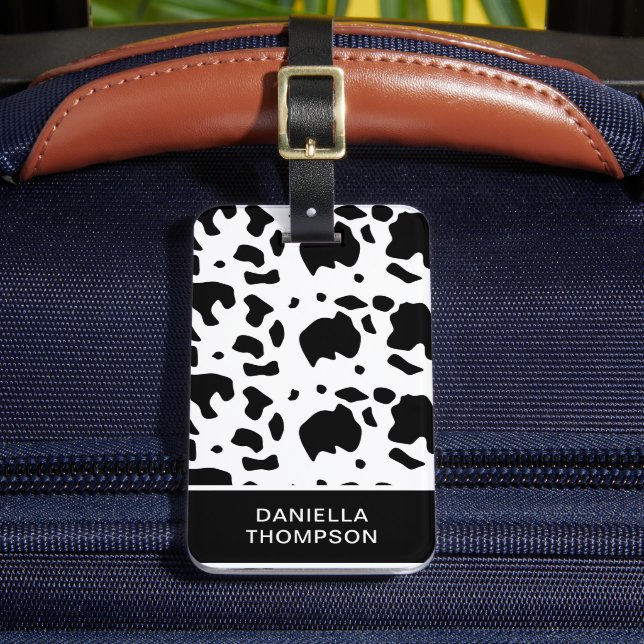 Modern Holstein Friesian Cow Print Pattern Travel Gepäckanhänger (Vorderseite Insitu 2)