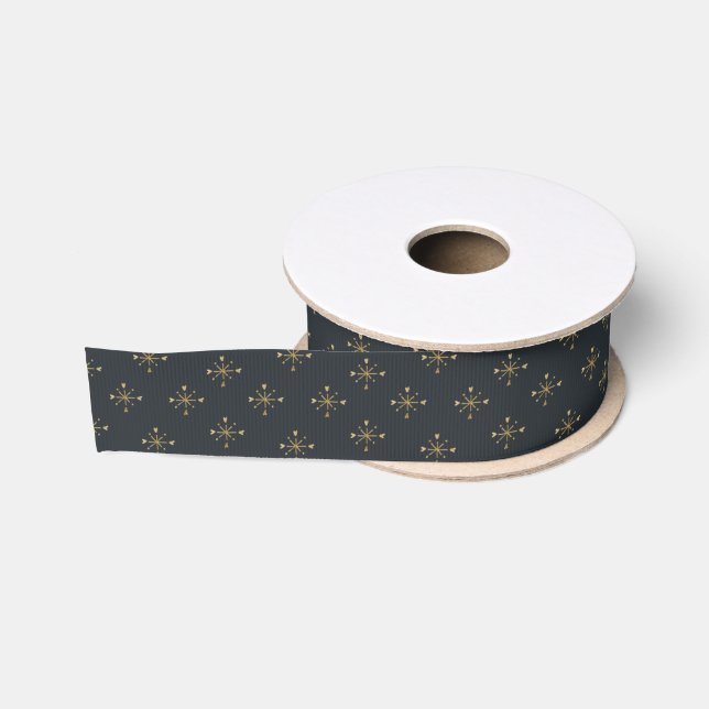 Modern Holzkohle Gold Snowflakes Weihnachtsfest Ripsband (Spule)