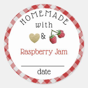 Modern Homemade Raspberry Jam Gingham Runder Aufkleber