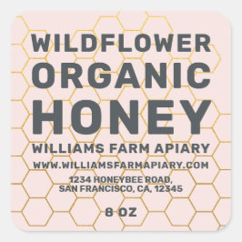 Modern Honey Jar Label Honeybee Apiary Pink Quadratischer Aufkleber